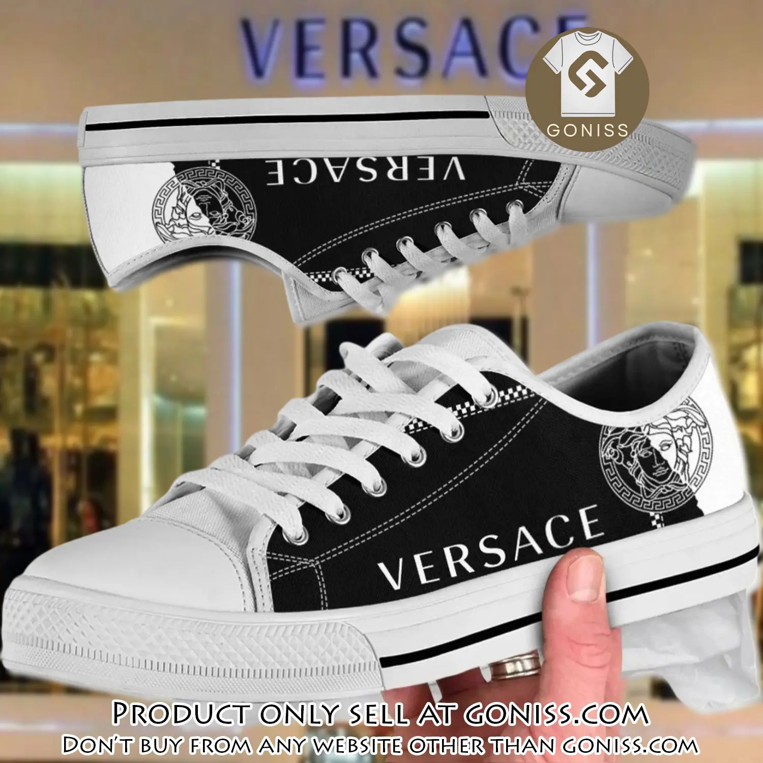 Versace black white medusa low top canvas shoes luxury brand gifts for men women gn0119398